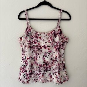 White House Black Market Pink Floral Camisole Size M Ruffles Feminine Romantic